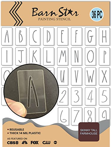 Skinny Tall Letters Stencil Kit - Paint Your Own Wood Signs - Reusable Farmhouse Handwritten Font Templates - Full Alphabet + Numbers - 36 Pieces (3 INCH)