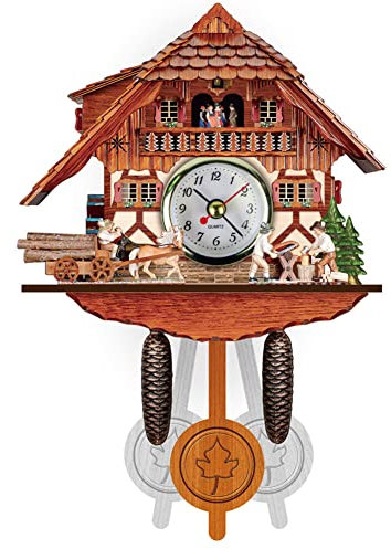 Katutude Orologio moderno a cucù, orologio da parete a forma di uccello, stile retrò, in legno, al quarzo, a batteria