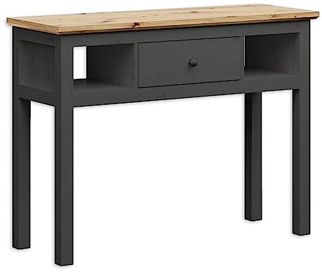 Stella Trading Bondy Schminkkommode in Graphit, Artisan Eiche Optik - Moderner Schminktisch mit offenen Fächern & Schublade - 114 x 86 x 41 cm (B/H/T)