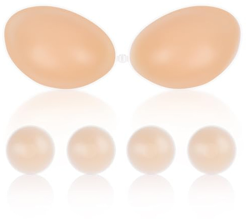 Pinkswan Reggiseno Adesivo Push-up in Silicone, Adesive Seno Sticky Bra per Schiena Scoperta, Invisibile Reggisenos Autoadesivo con 4pcs Copri Capezzoli per Le Donne Seno Abito, Coppa B