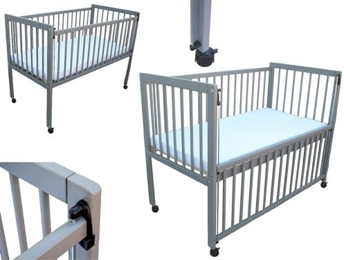 Micoland Kinderbett/Beistellbett/Babybett 2in1 120x60cm mit Matratze grau
