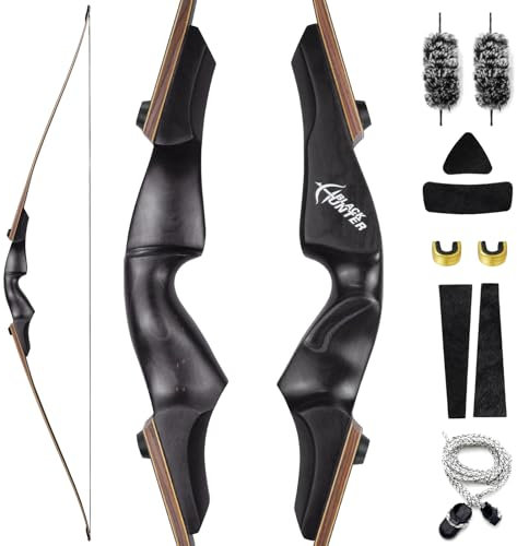 OUBOTER Black Hunter Bogen Original Bogenschießen Bögen 60 Zoll Traditionelle Langbogen Holz Takedown Bögen Für Outdoor-Jagd Schießen Set (20-60lbs) Rechte Hand (20LBS)