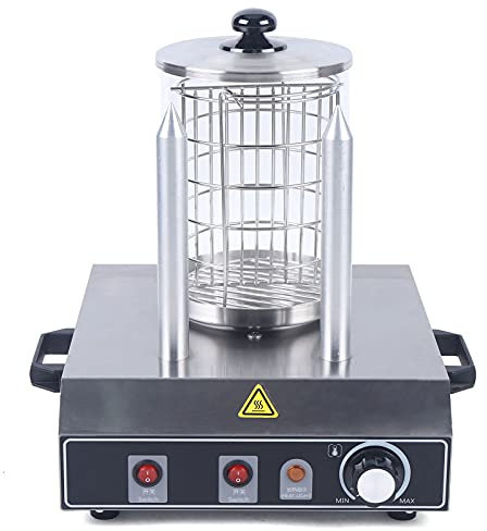 Hot Dog Maker, 550 Watt, 2 Heizspieße, Temperaturregler 0-85 °C, Abmessungen (B x T x H): 30,5 x 32,5 x 35,5 cm，Edelstahlgehäuse,Profi Würstchenkocher, silber