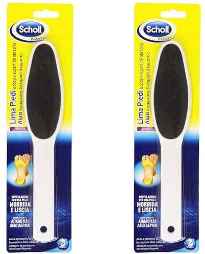 Scholl Lima per Piedi con Cristalli di Diamante a Doppia Superficie Abrasiva per Calli e Duroni, Due Superfici per Diverso Grado di Abrasione, Impugnatura Antiscivolo (Confezione da 2)