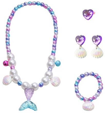 1 Set of Mermaid Jewelry, Necklace, Bracelet, Ring, Earrings, Mermaid Tail, Jewelry Gift for Girls, Jewelry Accessories for Children, Princess Toy Dress Up