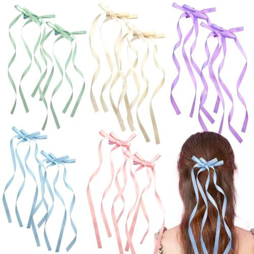 Lot de 10 rubans en satin avec boucles pour cheveux, pince décorative pour femmes et filles. Accessoire de mode pour cheveux. Bijou de cheveux élégant.