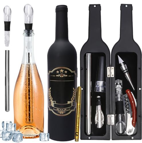 MONCAP Set di Accessori per Apribottiglie di Vino Kit di Accessori da Vino a Forma di Bottiglia di Vino-Tappo Versatore Pompa Vuoto per Vino Cavatappi Refrigeratore per Bottiglie Vino-per Idea Regalo