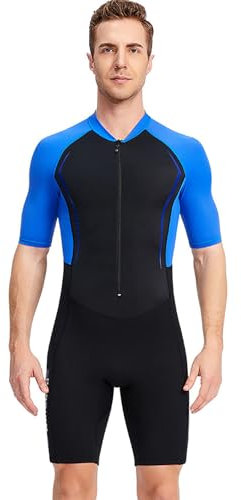 SaiDuoDuo 1,5 mm Neopren Front Zip Neoprenanzug, Shorty Neoprenanzug für Herren Damen, UV-Schutz Quick Dry Sunsuit,Men Blue,XXL