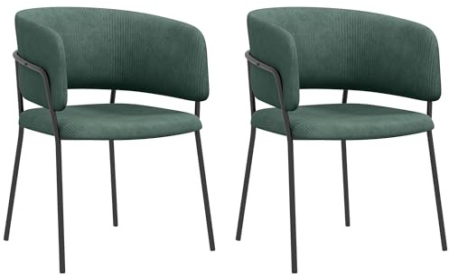 HOMCOM Set 2 Sedie Moderne con Seduta, Braccioli e Schienale Imbottiti, Sedie per Soggiorno in Tessuto Effetto Velluto e Acciaio, 57x53x73 cm, Verde