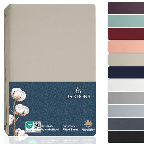 BARBONS - Lenzuola a Una Piazza e Mezza Cotone 120x200 cm - Certificato Oeko-Tex, Con Angoli Morbido e Traspirante, Adatto per letto Copriletto, Facile da Lavare Lenzuolo 120 x 200 - Beige
