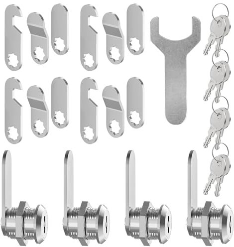 FOGAWA 4 ensembles de Serrure de Boîte aux Lettres Serrure de Sécurité 16mm avec 8 Clés et 16 plaques de verrouillage différentes, Universelle Serrure d'Armoire pour Tiroirs Classeurs Bureaux