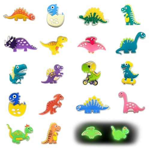 SLEEKEE 18 Piezas Luminosas Decoraciones De Zapatos De Dinosaurio, Flores De Zapatos De Animales De Dibujos Animados, Lindas Hebillas De Zapatos, Decoración De Accesorios De Zapatos De Bricolaje