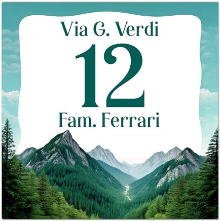 Caribu design Numero Civico Personalizzato da Esterno - Mattonella in Ceramica 15,2x15,2 cm Targa Personalizzabile con Indirizzo, Via, Nome Famiglia, Testo - Piastrella Quadrata tema Montagna e Natura