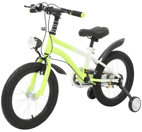 XUEMANSHOP Barncykel 16 tum, barncykel med LED-lampa och stödhjul, justerbart styre och säte, för pojkar och flickor i åldern 5–8 år