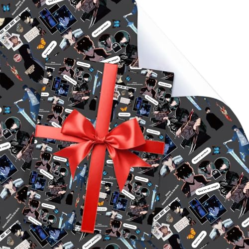 UBBY 5 Stück Solo Leveling Geschenkpapier 51 x 75 cm Kraftpapier langlebig Anime Geschenkpapierbögen für Jungen und Mädchen Party Aufbewahrung Festliche Dekoration (Grau)