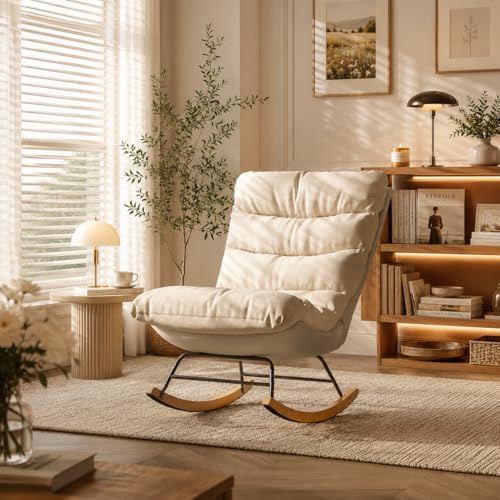 QLTXYHML Fauteuil à Bascule, Rocking Chair avec Fonction Swing,Chaise a Bascule Allaitement, Chaise d'infirmière, pour Salon, Chambre à Coucher, Surface Beige, Base Gris