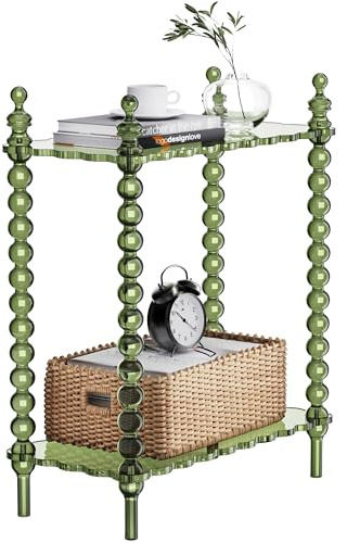 Dewrhiixe Mesa auxiliar acrílica de 2 niveles, mesita de noche transparente con almacenamiento, mesita de noche estrecha para espacios pequeños (verde, 20.6 x 10.4 x 26 pulgadas)
