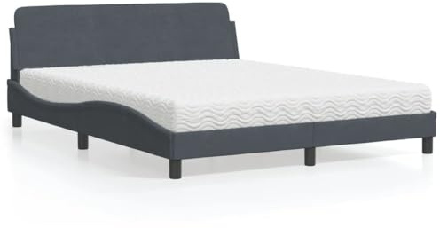 Bucmath Sängklädselsäng Dover mörkgrå 160 x 200 cm, sammetsöverdrag, vågform, inkl. 22D PU-skummadrass H2/H3, massivt träram, sovrumsmöbler