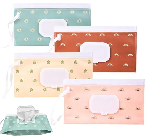 Vmoomax Salviette umidificate per neonati, 4 pezzi, scatola per salviettine umidificate, riutilizzabili, per bambini, viaggi, casa, ufficio