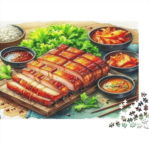 Grillad Griskött Pussel 1000 Bitar Pussel för Vuxna Koreanska Konturer Koppla av Heminredning Present 70x50cm/1000st