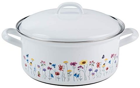 Riess, 0131-070, Kasserolle mit Deckel Ø 16cm, FLORA, Emaille, Vol. (rec.): 3,0 Liter, Made in Österreich, LBH: 30,1x23,8x15,5cm, 1,800kg, Induktionskocher kompatibel, Gasherd geeignet, Ofenfest