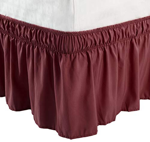 PiccoCasa Elasticated Bed Skirt Ruffled Bed Base Wrap Around Bed Valance Sheet, Brushed Microfiber Bedding Sheet Frame with 38cm Ruffle (Double, Burgundy)