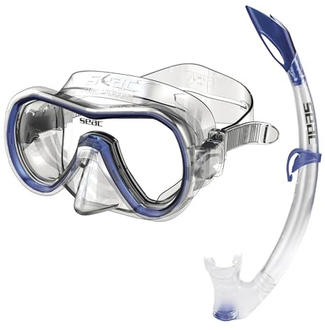Seac Set Giglio, Set Snorkeling con Maschera Subacquea e Snorkel con Valvola di Spurgo Acqua per Adulti e Ragazzi, trasparente/blu, ridotta