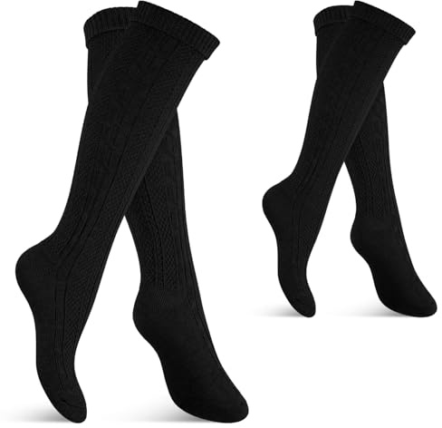 celodoro - 2 pares de calcetines para traje tradicional tirolés - Calcetines para Oktoberfest para hombre y mujer Negro 35-38
