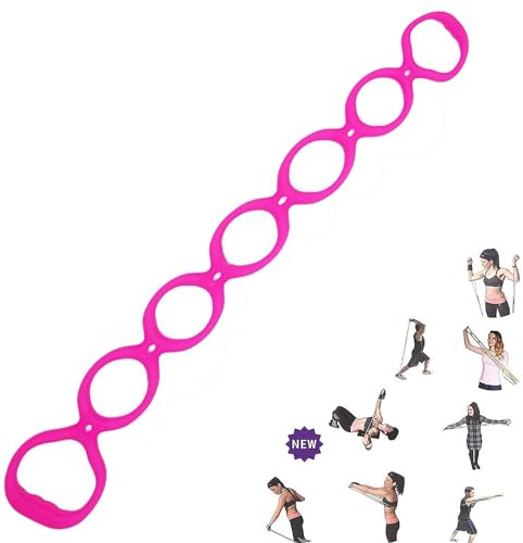 7 Ring Stretch Resistance Exercise Band - Miracle Miles Band, Yoga Stretching, Arm, Shoulders Foot, Leg Butt Fitness Home Gym Physical Therapy Band (Pink)