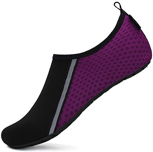 SAGUARO Chaussures de Plage pour Homme Femme Séchage Rapide Aquatiques Chaussettes Léger À l'aise Chaussons de Piscine Antidérapant Chaussures de Bain Piscine Violette 42/43 EU