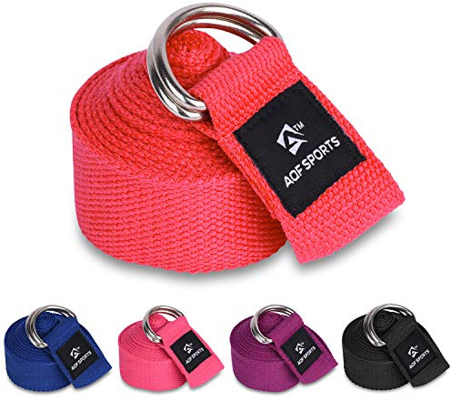 AQF Cinghia Yoga, Yoga Stretching Straps 1.8M/2.4M/3M 100% Puro Cotone Cintura Yoga con D Fibbia Accessori Yoga per Fitness Gambe e Corpo Allungamento (2.4M, Rosso)