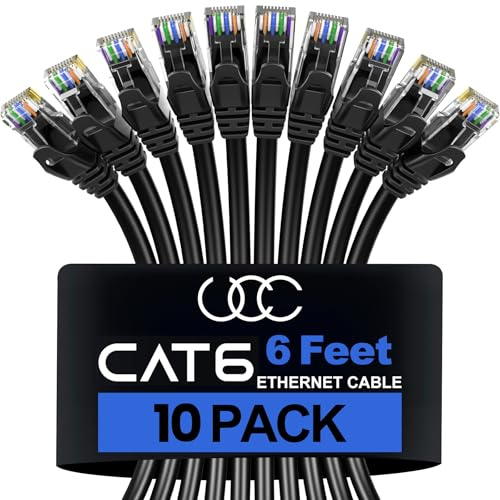 Ultra Clarity Cables Cat 6 Ethernet Cable 6 Feet (10 Pack), Cat6 Patch Cable, High Speed 10Gbps 500Mhz Ethernet Cable Network Cord, RJ45 LAN Internet Cable for Computer Modem Router PS4/5 Xbox -Black