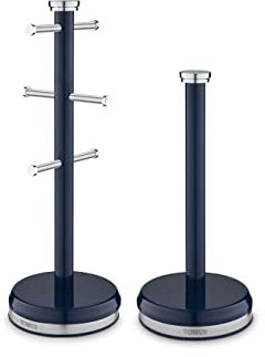 Tower T826172MNB Belle Mug Tree and Towel Pole Set, Stainless Steel, Midnight Blue