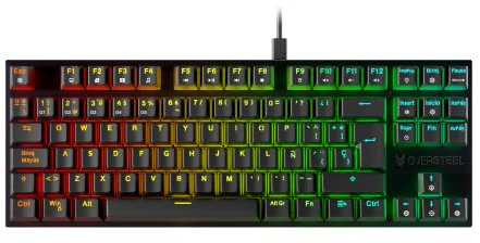 Oversteel - KOVAR Teclado TKL Gaming USB, Retroiluminación RGB, Switch Mecánico Outemu Red, Anti-Ghosting, Layout Español PC/MAC/Android