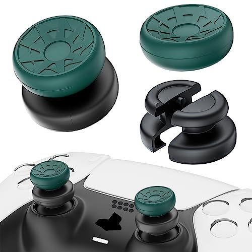 PlayRealm NO Falling Off Thumbstick Extender & Silicone Grip 2 Sets for PS5 & PS4 Controller (Turbo Green)
