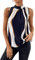 GORGLITTER Bluse Damen Elegant Oberteile Sommer Neckholder Top Farbblock Blusenshirt Mit Schleife Blusentops Ärmellos Business Outfit Marineblau L