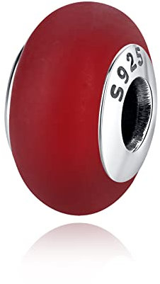 Nbsameng Abalorios lisos de cristal de Murano esmerilado, Colgantes de Plata de Ley 925, Compatible Con Pandora Pulseras y Collares, Rosa (Color-038)