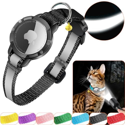 Airtag Katzenhalsband - Integriertes Katzenhalsband Airtag Wasserdicht,ReflektierendesAirtag Halsband Katze Halsband mit Sicherheitsverschluss Gummizug für Kätzchen Klein Hund (Schwarz XS)