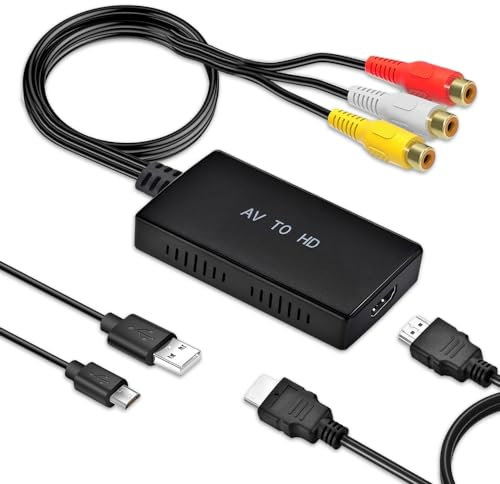 yotutun RCA auf HDMI Adapter, 1080P Composite CVBS AV zu HDMI Converter Video Audio Konverter mit HDMI Kabel für Sky/DVD/STB zur Anzeige auf HDTVs Unterstützt PAL/NTSC