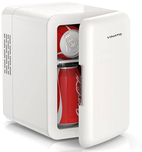 VINATO Mini Frigo 4 L, Mini Réfrigérateur de Chambre, Réfrigérateur de Camping AC/DC, Réfrigérateur Portable pour la Voiture, les Boissons, la Nourriture, la Beauté, le Bureau, le Dortoir