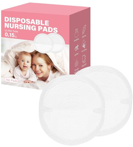 Disposable Nursing Pads for Breastfeeding Absorbent, Breastfeeding Pads for Leaking Milk Nipple Thin & Dry Breast Pad with Leak-Proof Design-150Count Soft & BPA-Free
