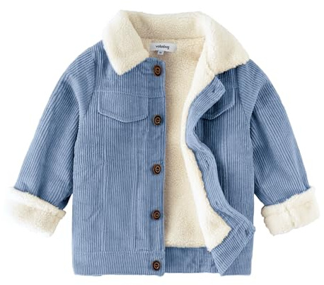 Volunboy Bebé Niños Pana Chaqueta de Forro Polar, Niñas Otoño Invierno Ropa Sherpa Abrigo(15-18 meses,Azul Claro,Tamaño 85)