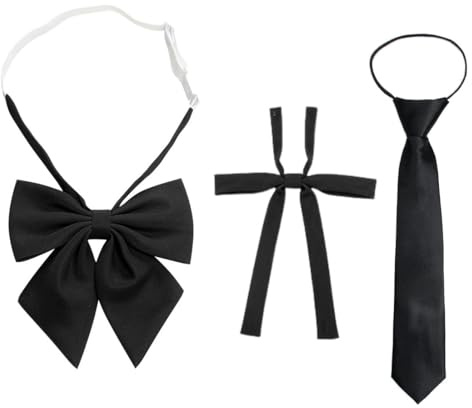 Cravates pour femmes, 3 pièces cravate réglable pour filles, Femme Fille Nœud Papillon Cravate, Style Minimaliste avec la Cravate, Réglable Lavallière Pré Lié pour Vêtements Accessoires, Noir