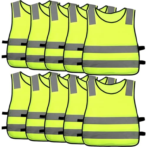 10 Pack Kids Hi Vis Vests Child High Visibility Vest Bulk Children Hi Vis Construction Safety Vests with Reflective Strips for Boys Girls Outdoor Activities Cosplay Supplies