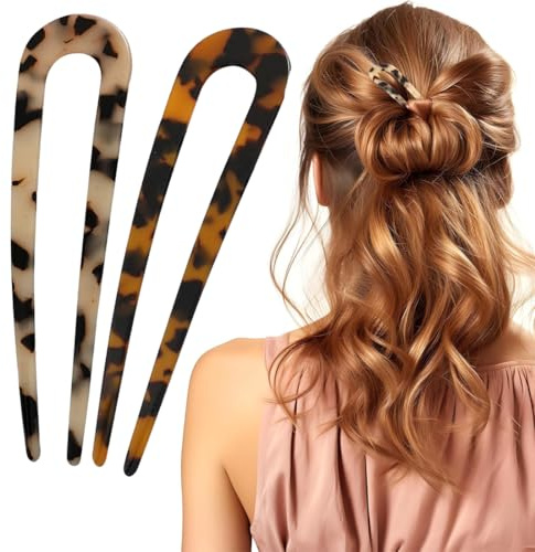 RVYEIOP 2 Pezzi Fermagli per Capelli alla Francese a Forma di U - Grandi Dimensioni a Torsione di Stile per Donna