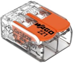 WAGO, Borne à Levier 221, Sachet de 10, 2 Entrées, Compatible Fils Rigides, Semi-Rigides, Souples 0,14-4 mm², Tension 450V, 32A, Dénudage 11mm, Installation Rapide, Professionnels Bricoleurs