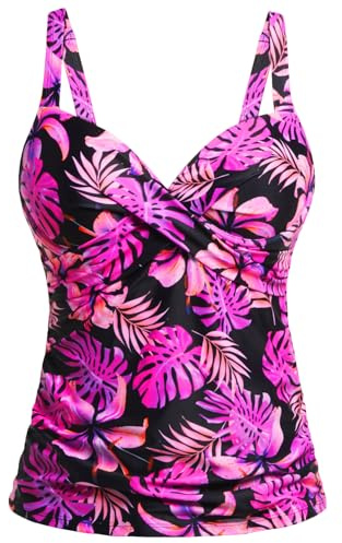Women's Underwire Tankini Top Only - Push Up Swimsuit Top with Bra Support Tummy Control Bathing Suit Top No Bottom 2025 Pink Floral L