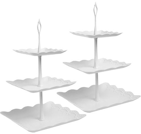 Oleegil Soporte para tartas de 3 niveles, paquete de 2 soportes de té de tarde de 37 cm de altura para bodas, cumpleaños y fiestas