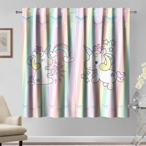 Kzzfqxb Cortinas Rosas de 107x160cm 2 Paneles, Rayas de Colores Rosas Lazo de arcoíris Hermosas para habitación de niños, niñas, bebés, Dormitorio, Sala de Estar