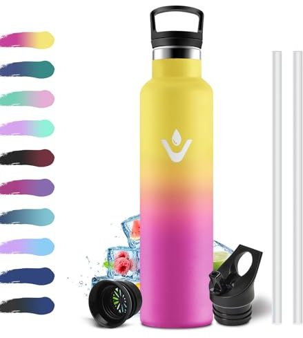 Borraccia Termica 1L, Borracce Termiche con Cannuccia, Bottiglia Termica Riutilizzabile, Vuoto Isolato Bottiglia Termica, a Prova di Perdite, senza BPA, Borraccia per Viaggi, Scuola, Ciclismo